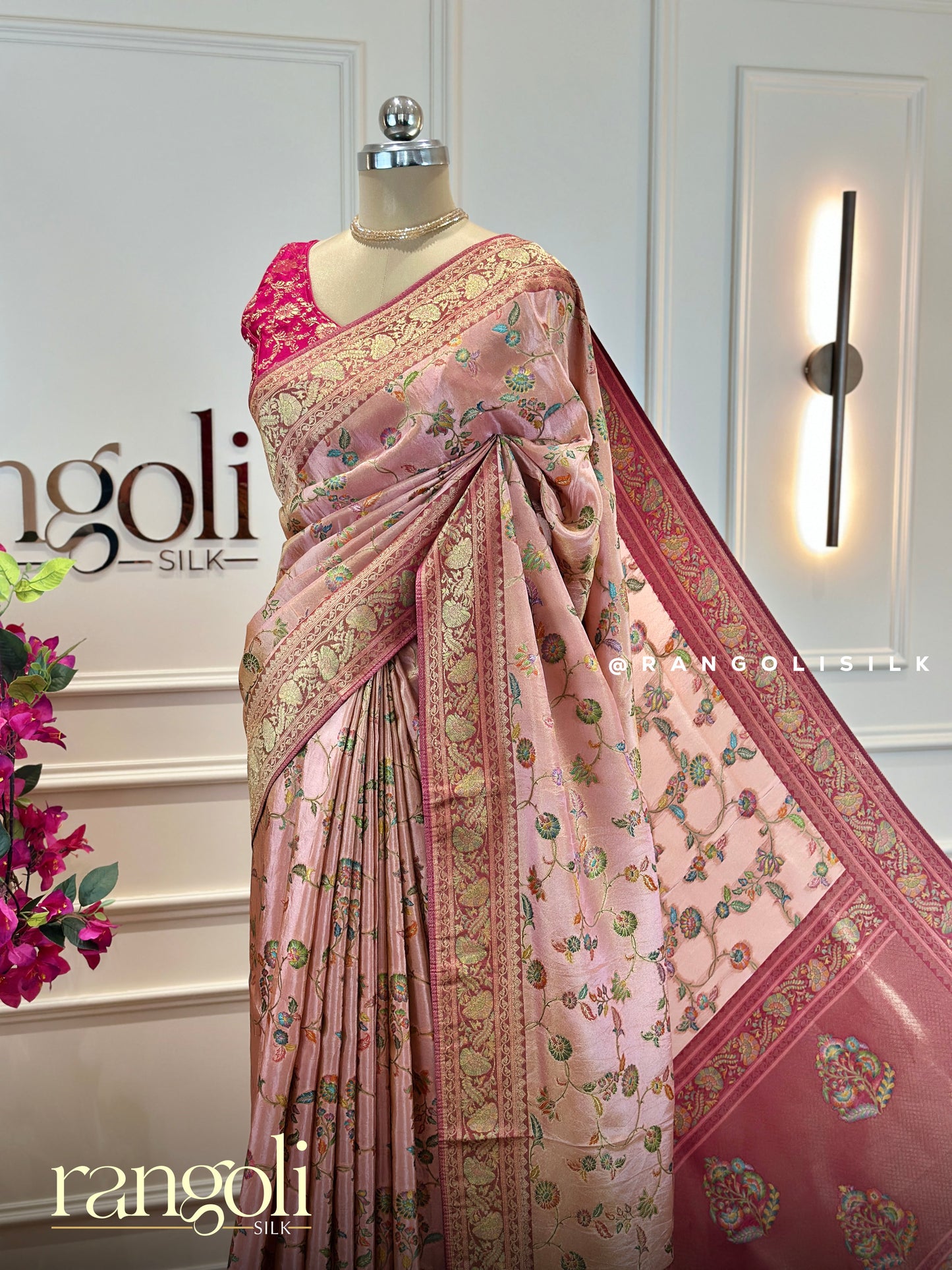 Soft Blush Banarasi Saree with Floral Zari Weaving - Post 650