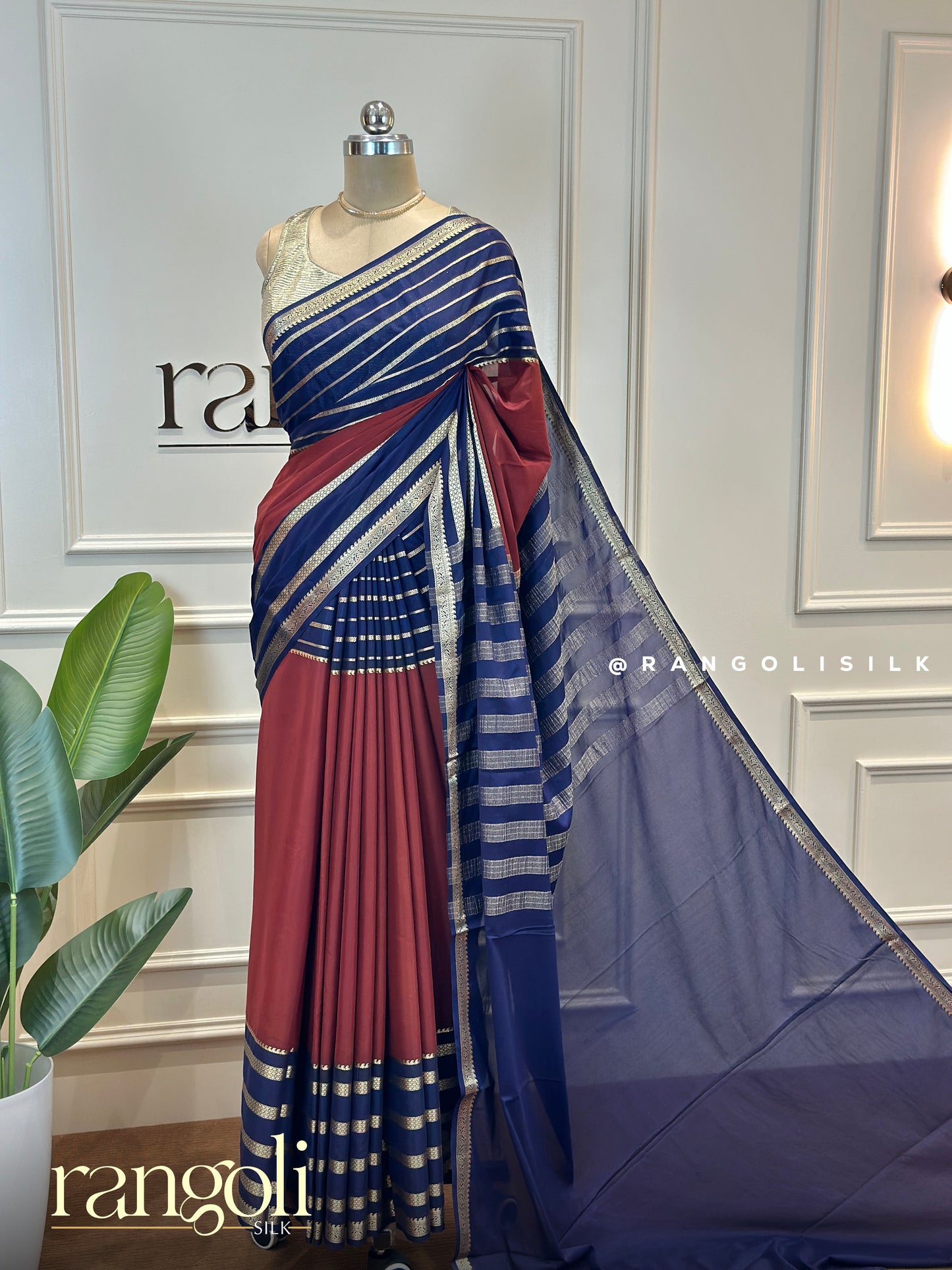 Semi Mysore Silk Saree with Elegant Stripes and Classic Border - Post 655