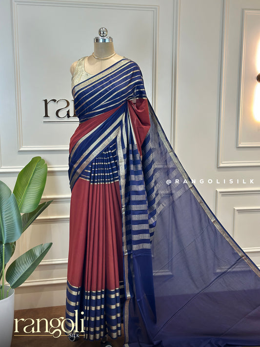 Semi Mysore Silk Saree with Elegant Stripes and Classic Border - Post 655