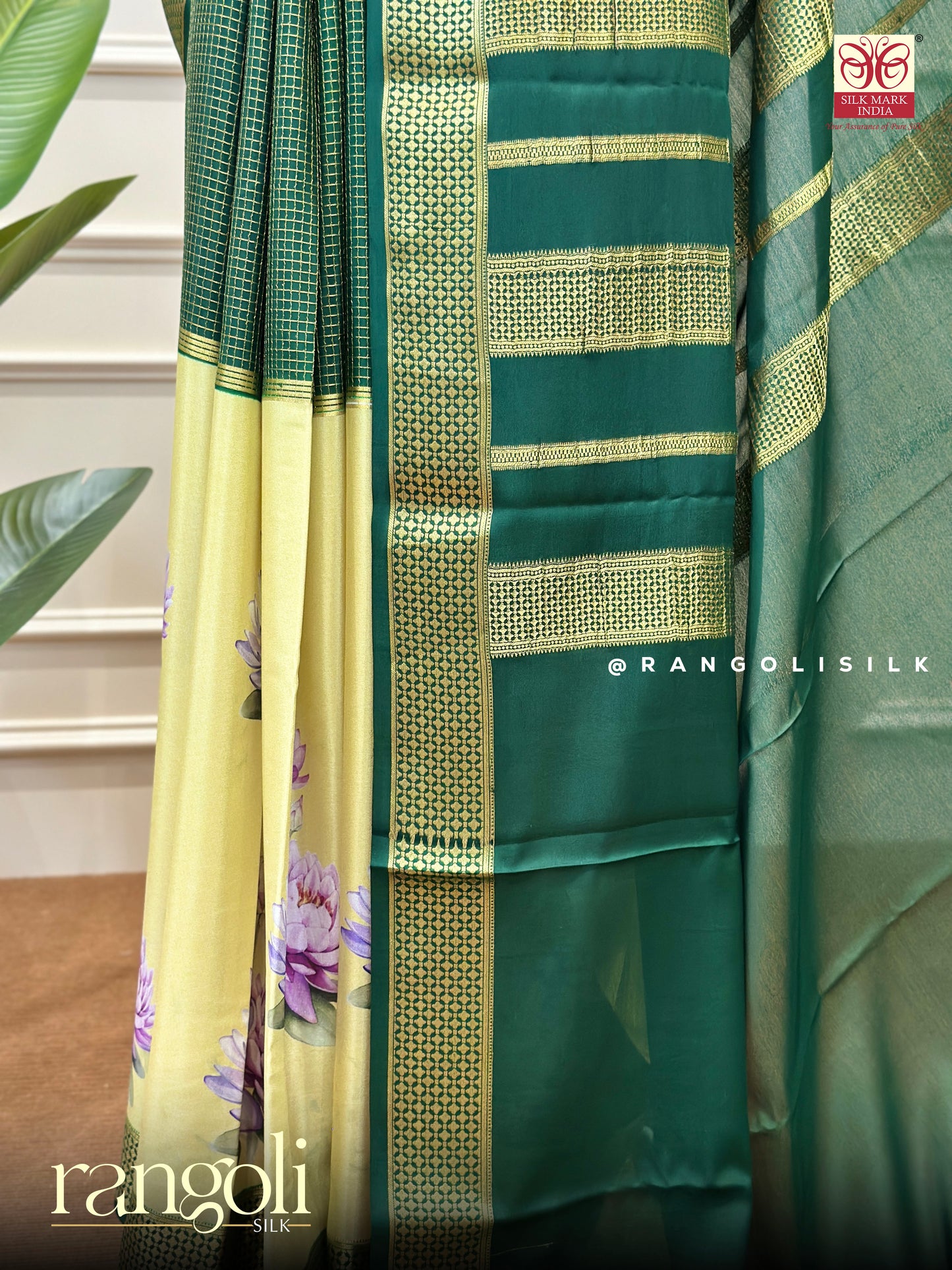 Pure Mysore Silk Saree with Contrast Border & Subtle Floral Design  - Post 646