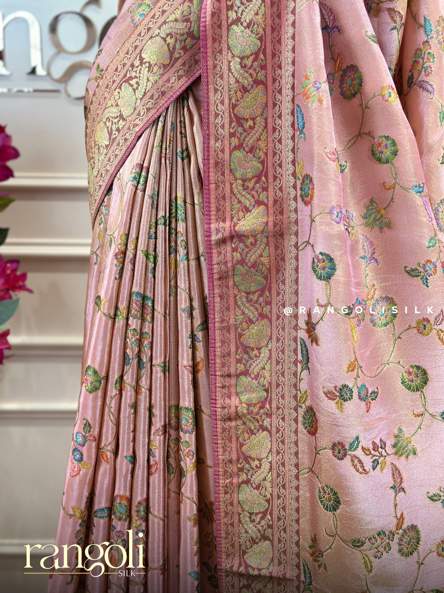 Soft Blush Banarasi Saree with Floral Zari Weaving - Post 650