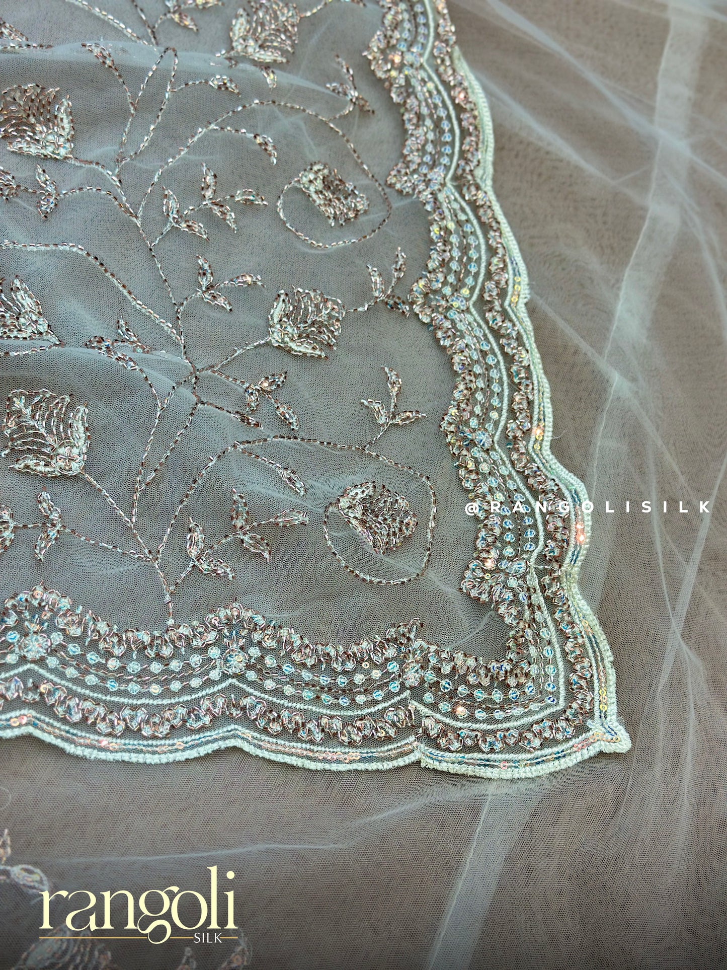 Designer Net Saree with Floral Embroidery - Post 707