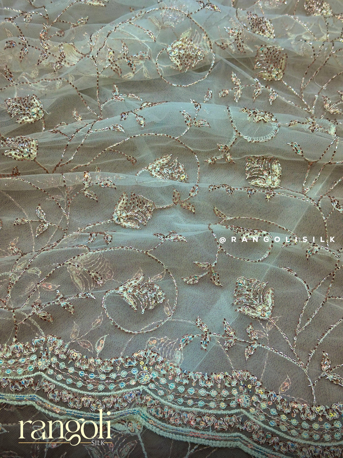 Designer Net Saree with Floral Embroidery - Post 707