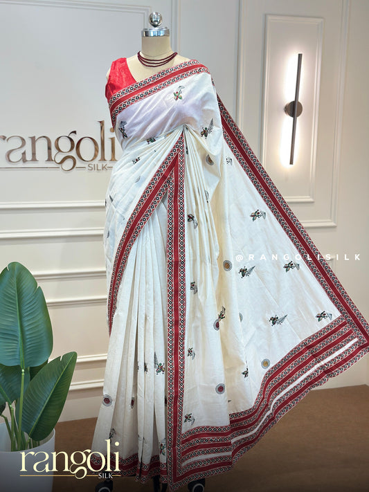 Elegant tussar cotton saree with handwoven motifs - Post 830