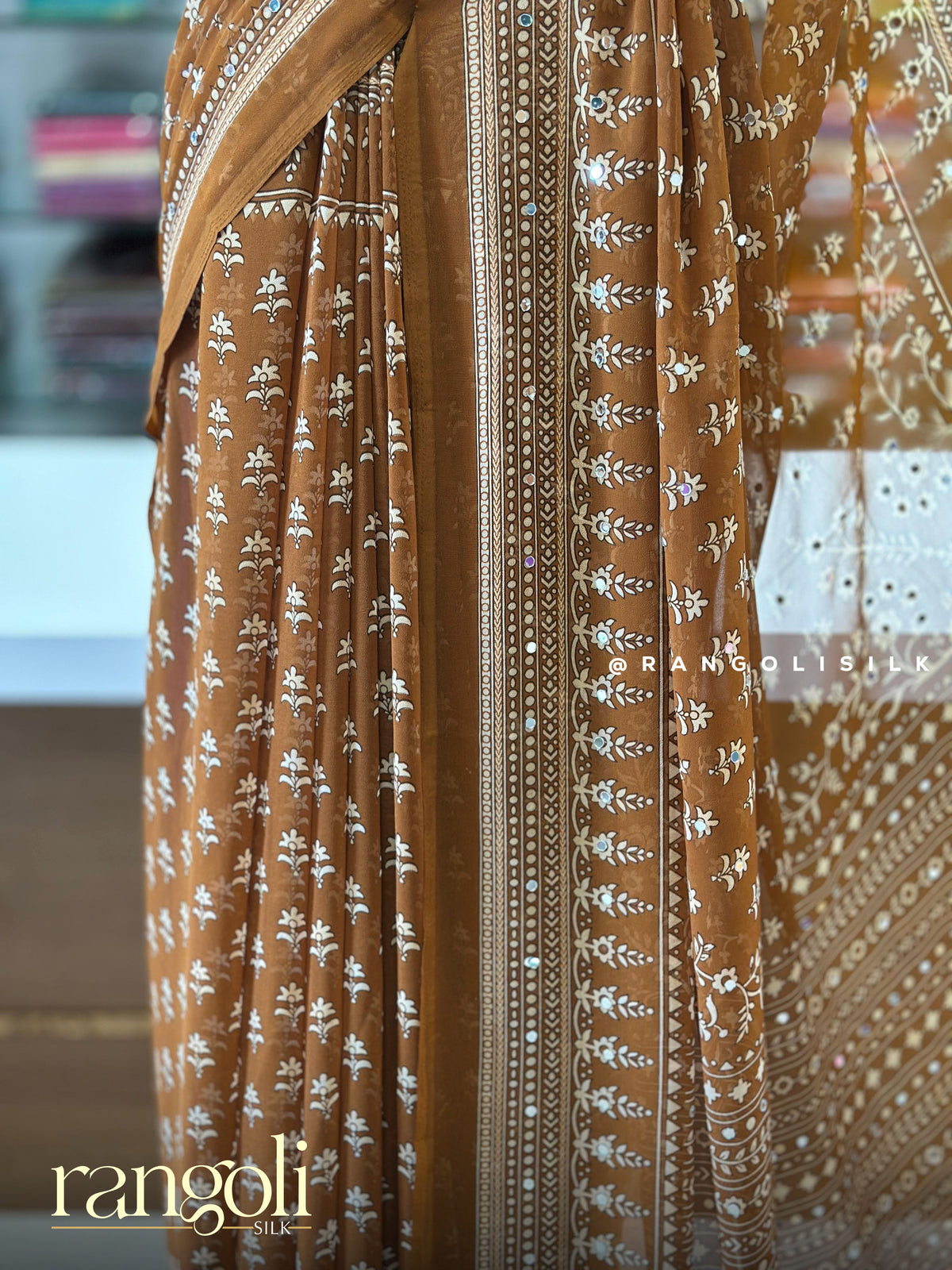 Printed Synthetic Sarees with Mirror Work & Latkans - Post 1007