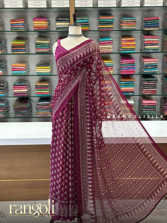 Printed Synthetic Sarees with Mirror Work & Latkans - Post 1007
