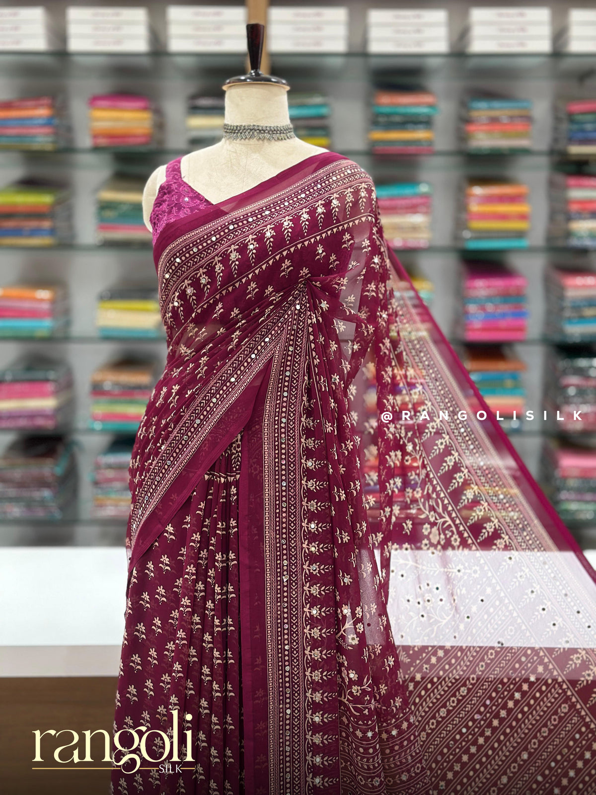 Printed Synthetic Sarees with Mirror Work & Latkans - Post 1007