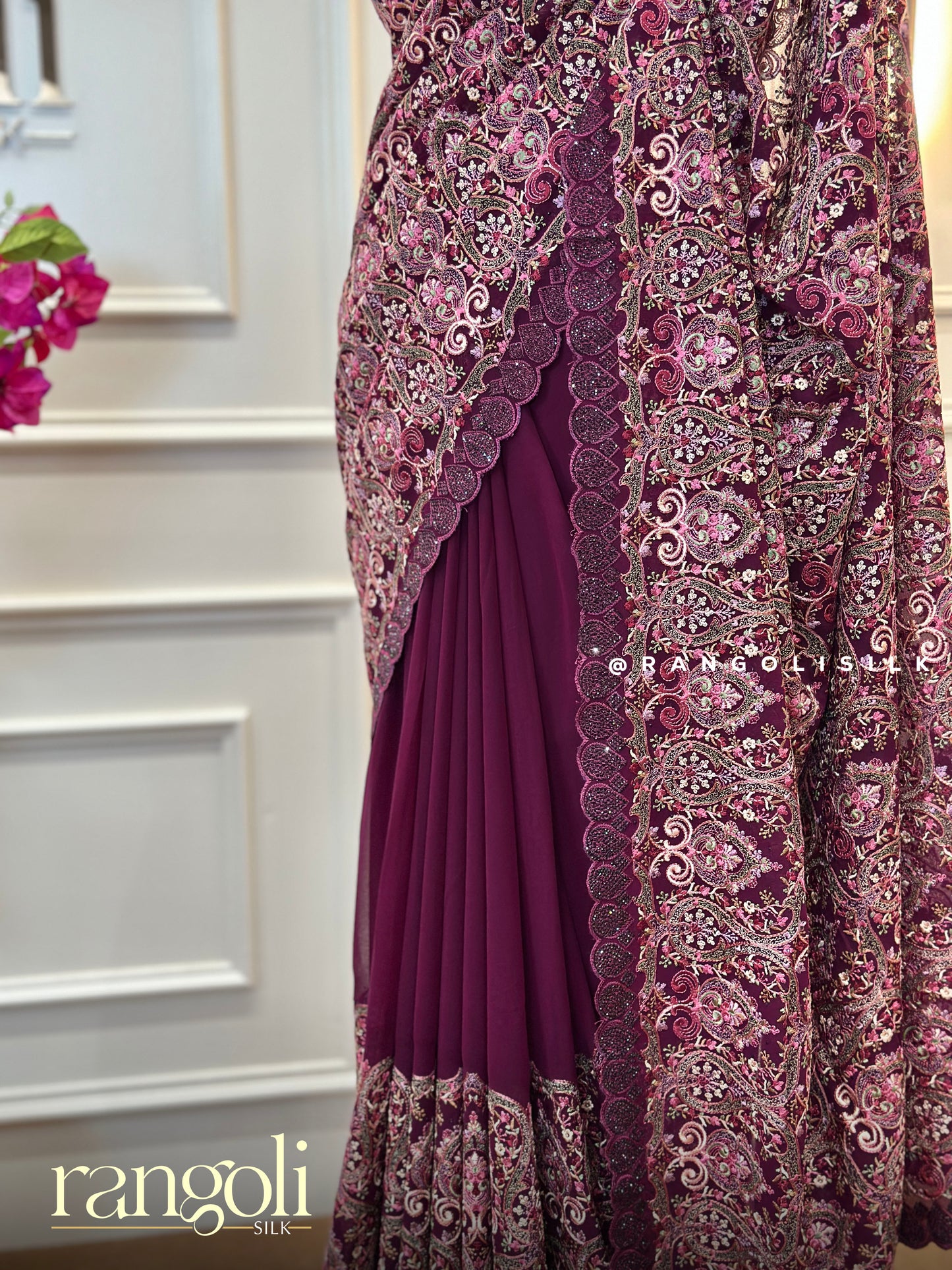 Elegant Maroon Embroidered Saree with Intricate Thread & Zari Work - Post 462