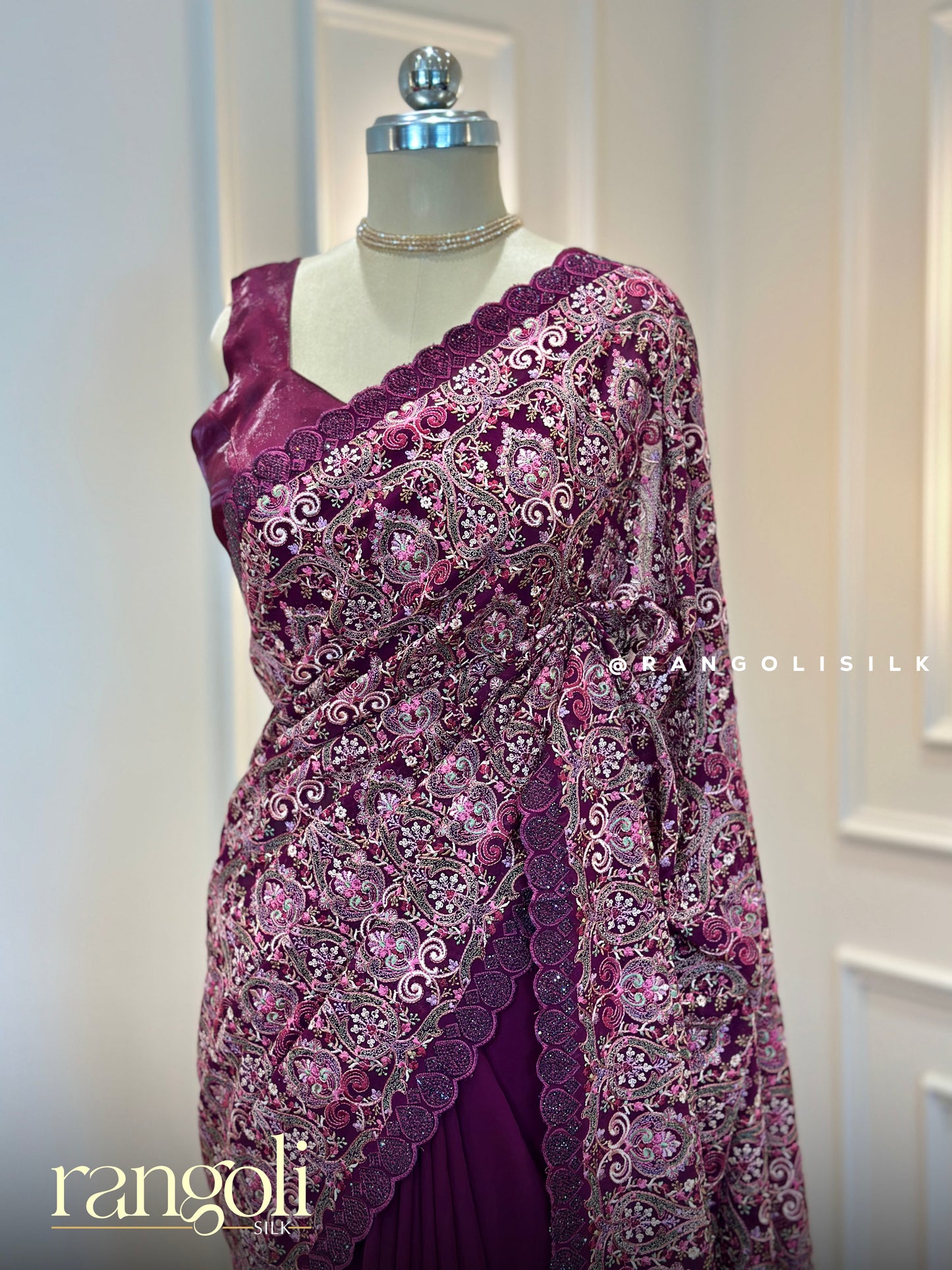 Elegant Maroon Embroidered Saree with Intricate Thread & Zari Work - Post 462
