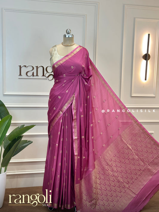 Semi Mysore Silk Sarees with Golden Zari Borders & Woven Motifs – Post 573