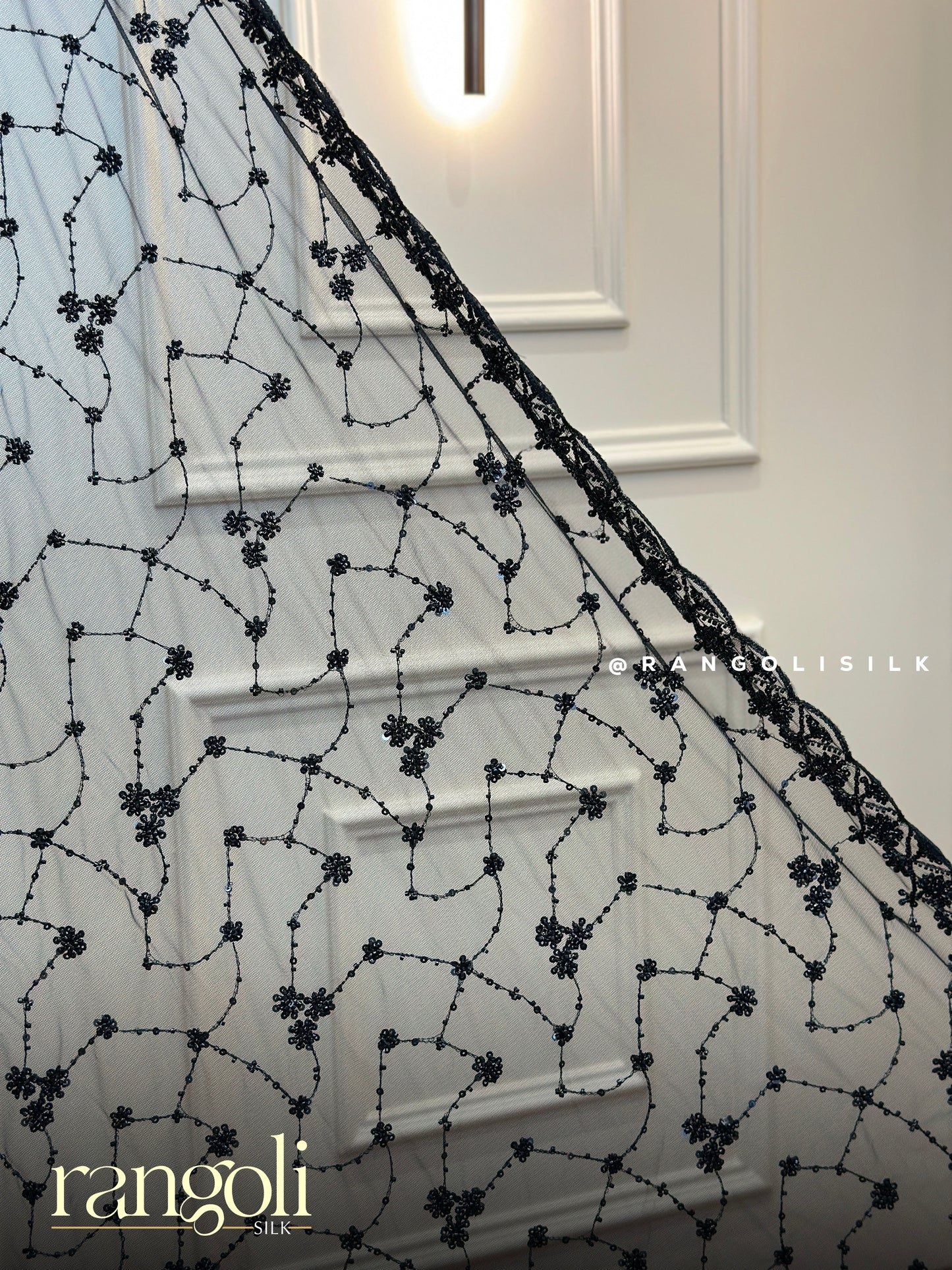Black Designer Netted Saree with Sequin Embroidery and Beaded Work - Post 868