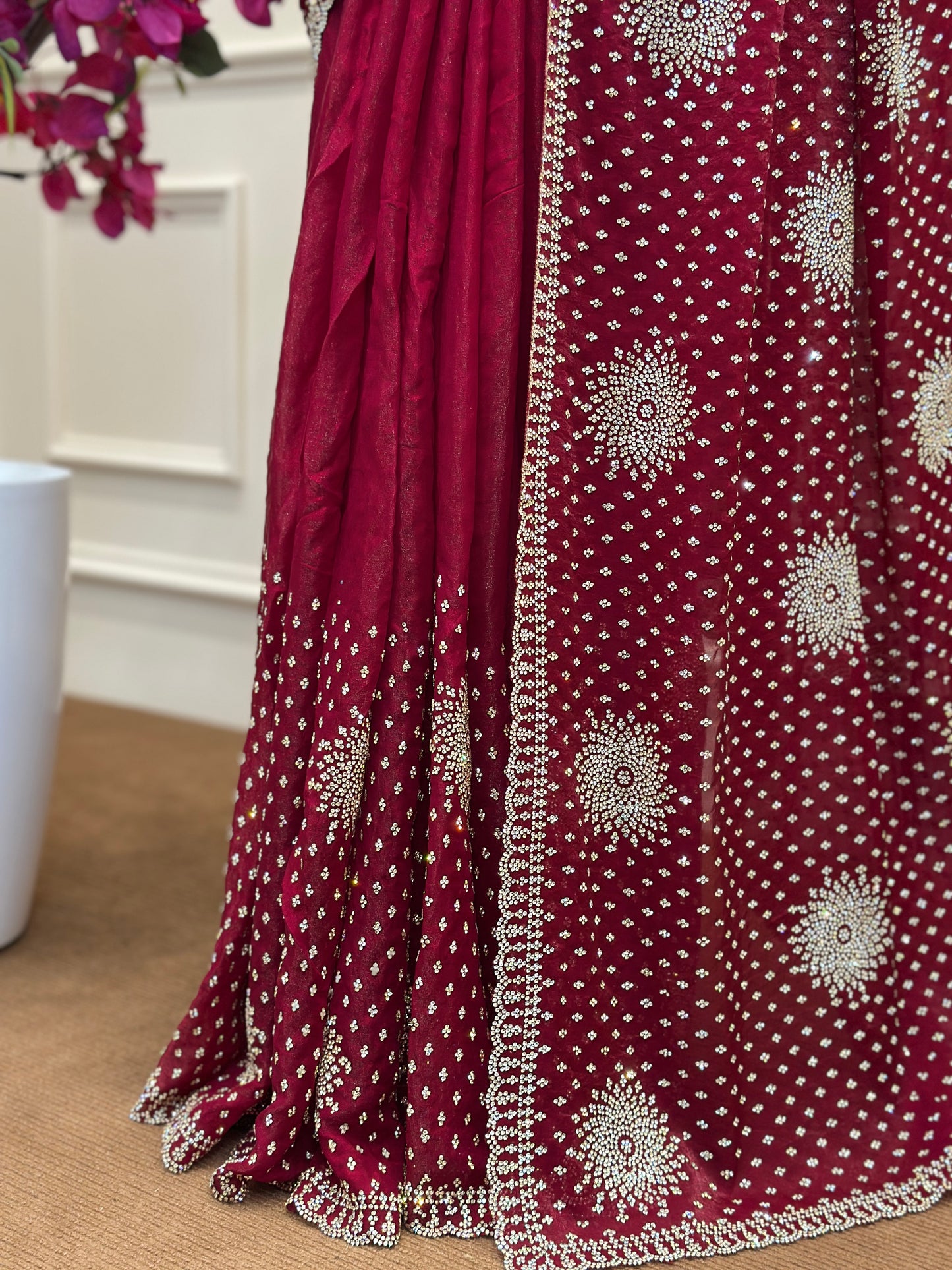 Ruby Red Designer Saree with Intricate Embellishments & Regal Border - Post 764