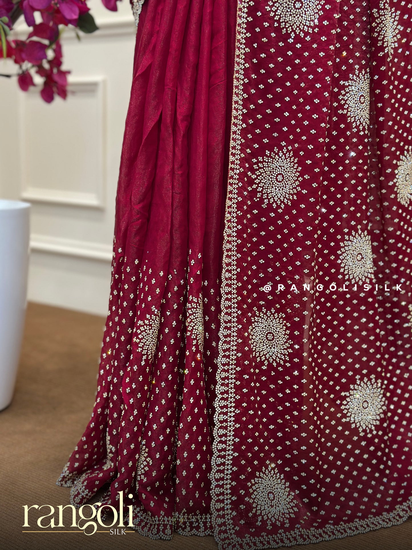 Ruby Red Designer Saree with Intricate Embellishments & Regal Border - Post 764