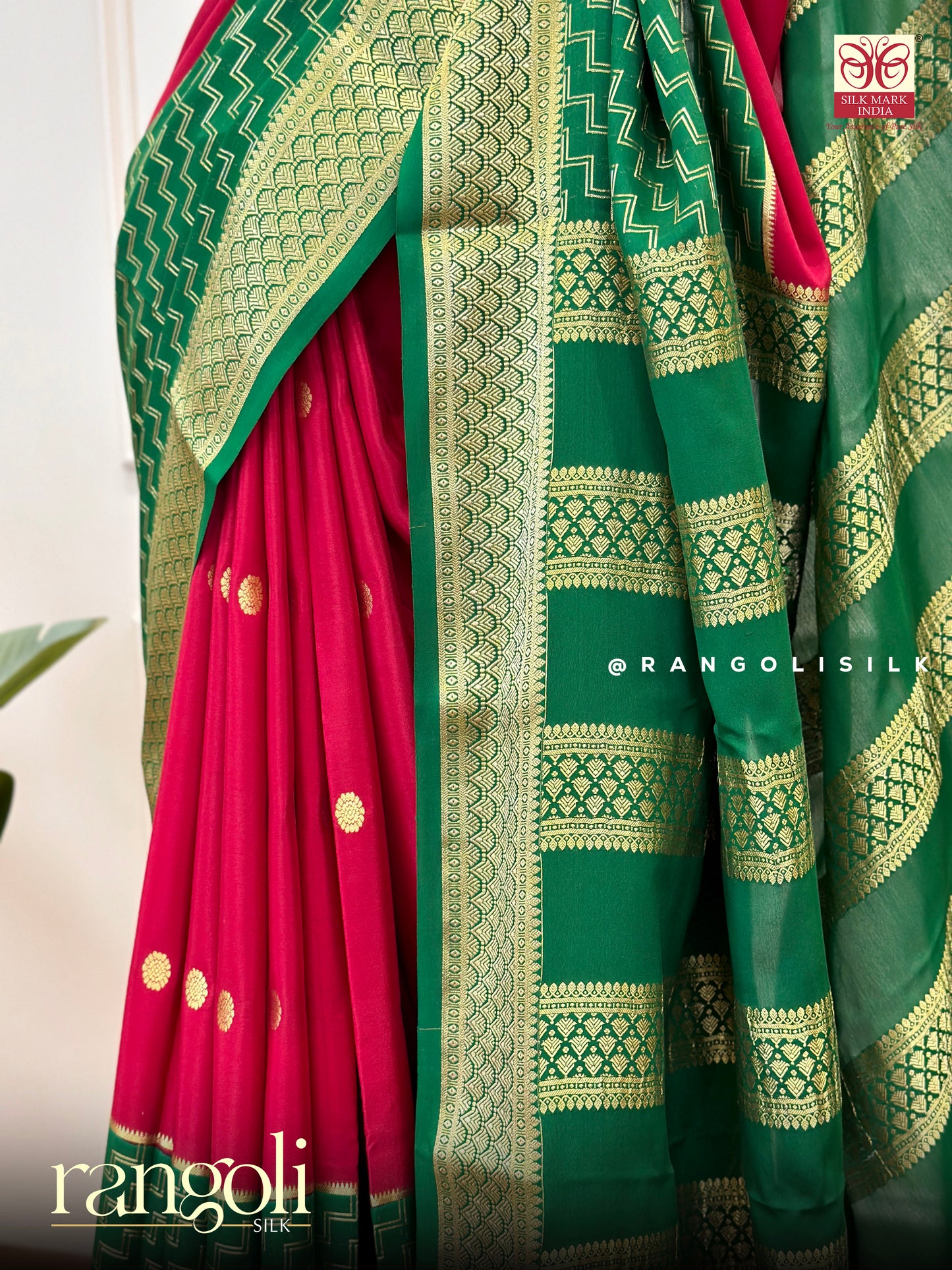 Pure Mysore Silk Saree in Green and Red with Rich Zari Work and Timeless Festive Elegance - Post 576