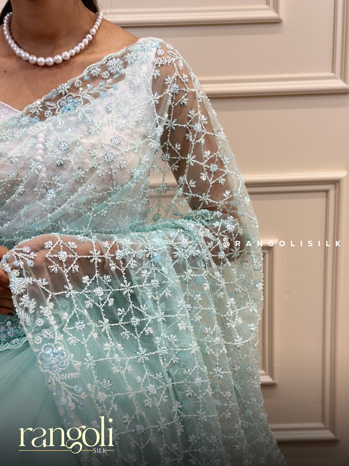 Designer Powder Blue Soft Net Saree - Post 874