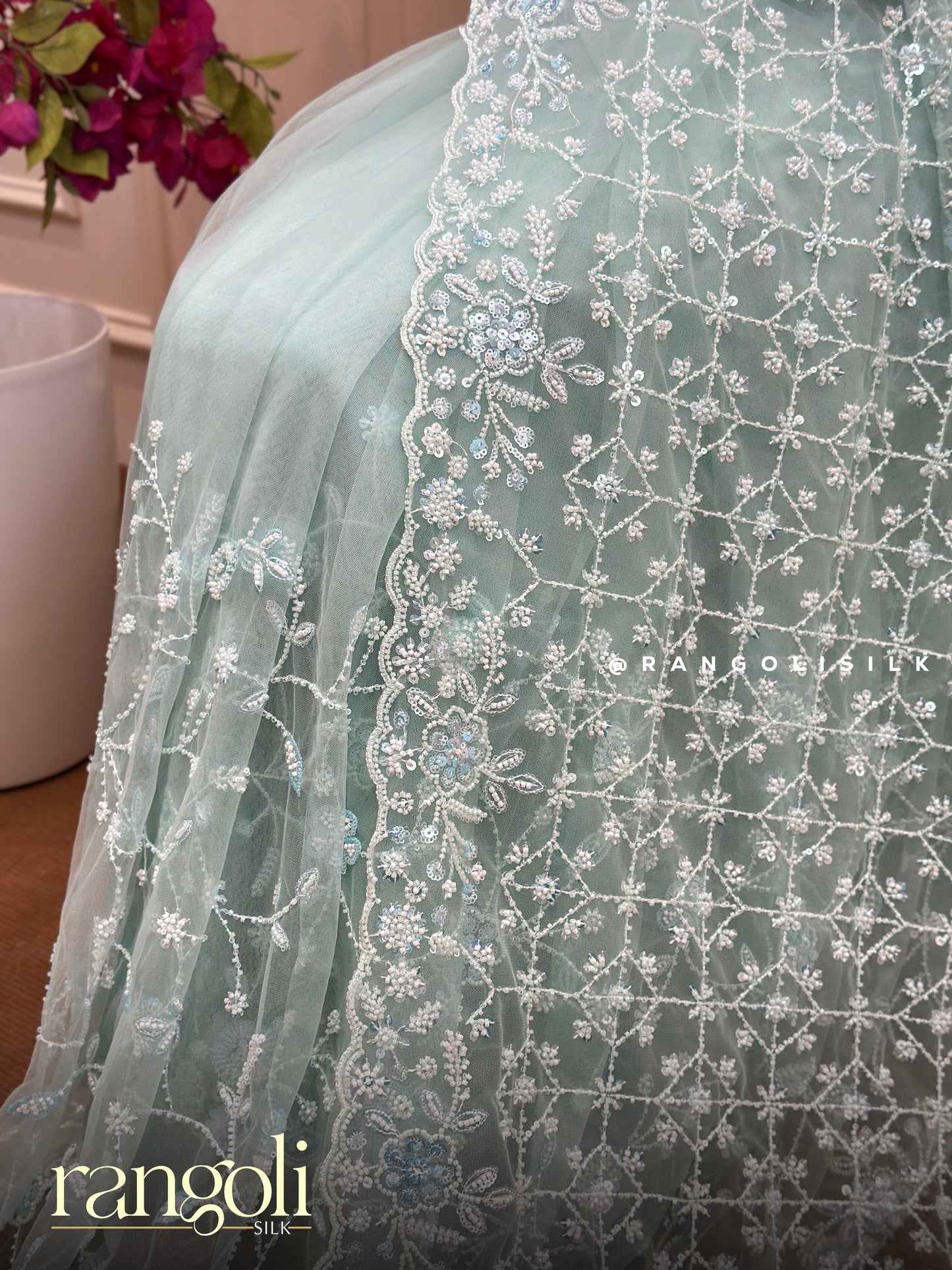 Designer Powder Blue Soft Net Saree - Post 874
