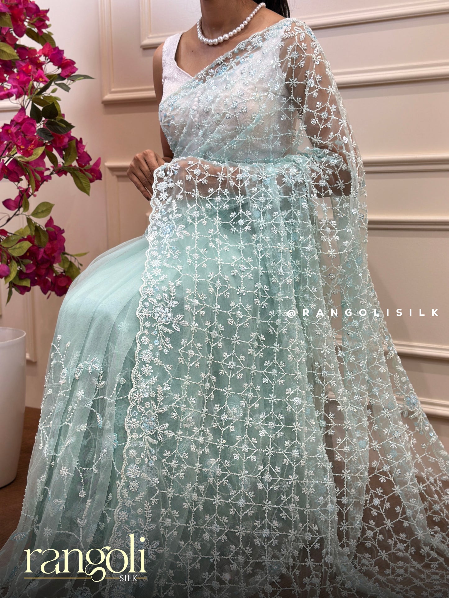 Designer Powder Blue Soft Net Saree - Post 874