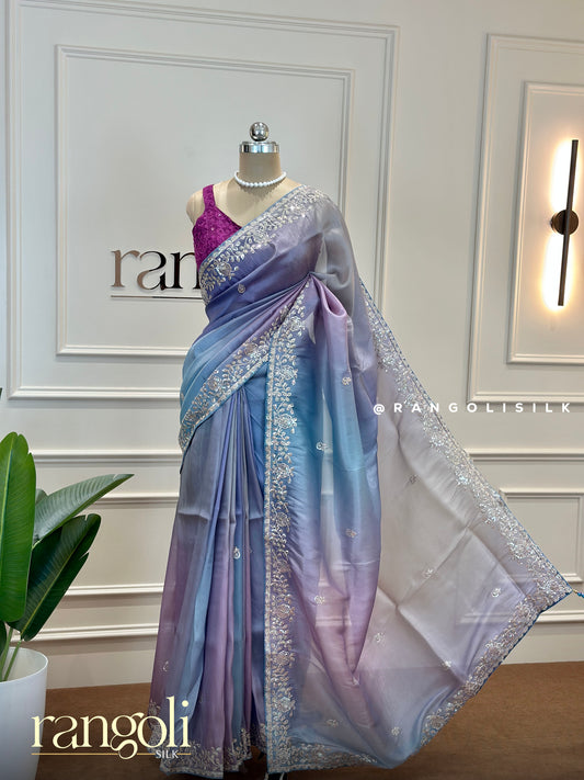 Elegant Lilac & Blue Ombré Designer Saree with Delicate Zari Embroidery – Post 578