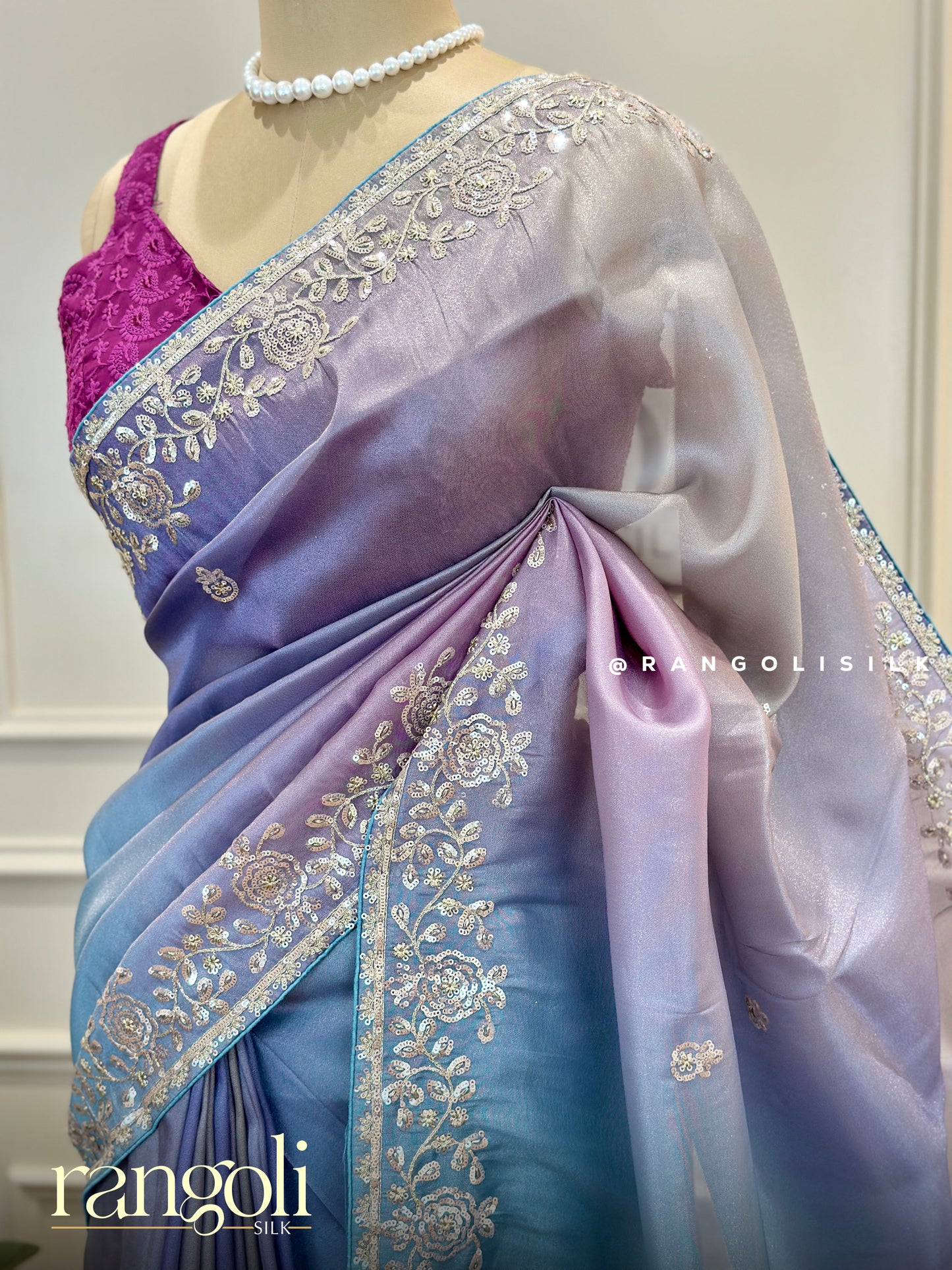 Elegant Lilac & Blue Ombré Designer Saree with Delicate Zari Embroidery – Post 578