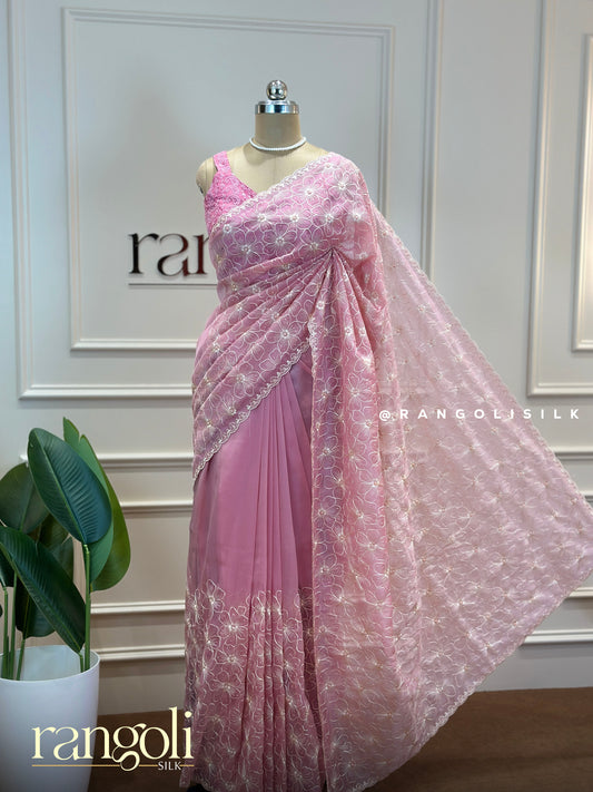 Elegant Designer Sarees in Pastel Shades with Intricate Floral Embroidery - Post 579