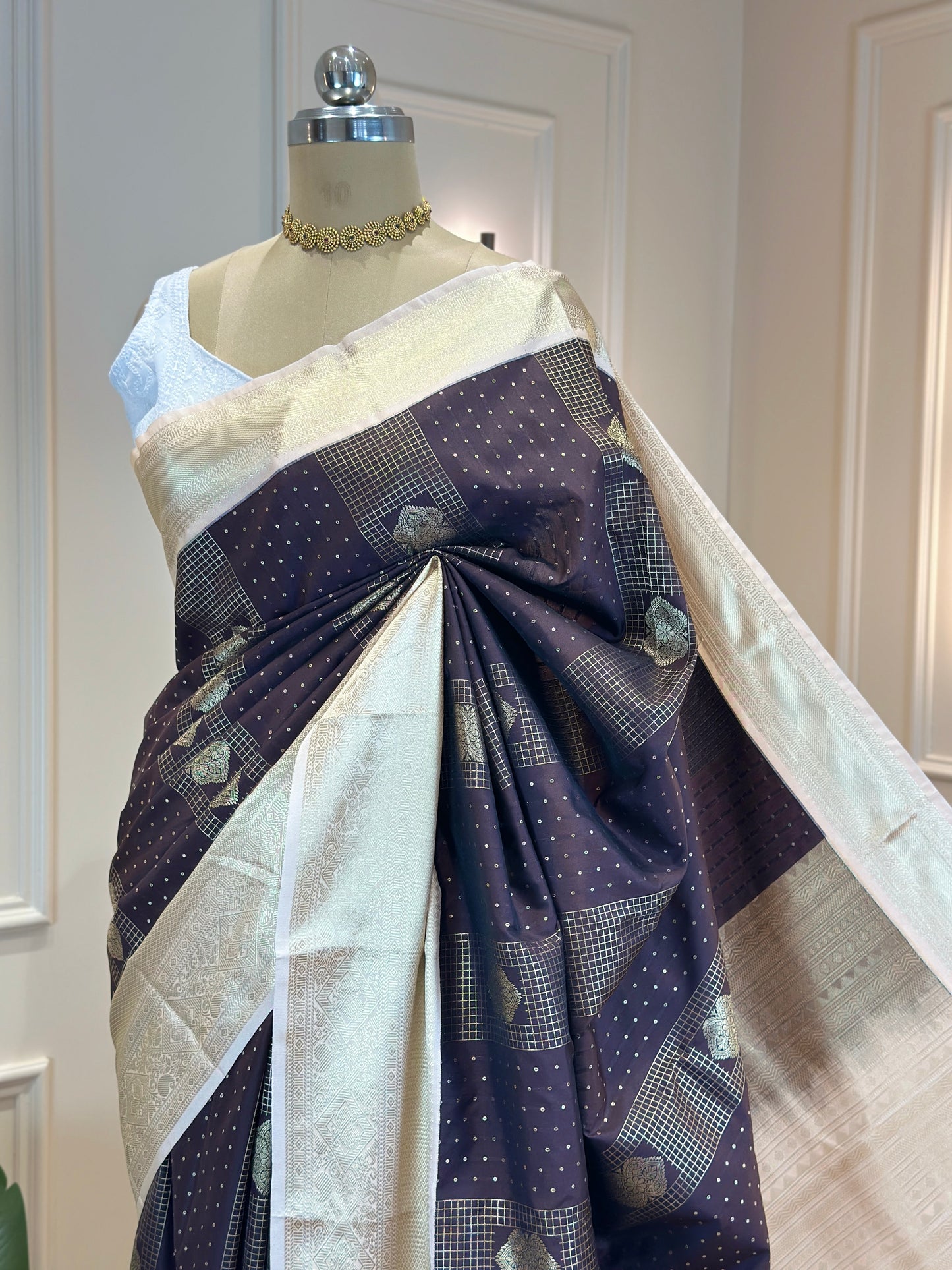 Elegant Semi Kanjivaram Silk Saree in Deep Tones - Post 756