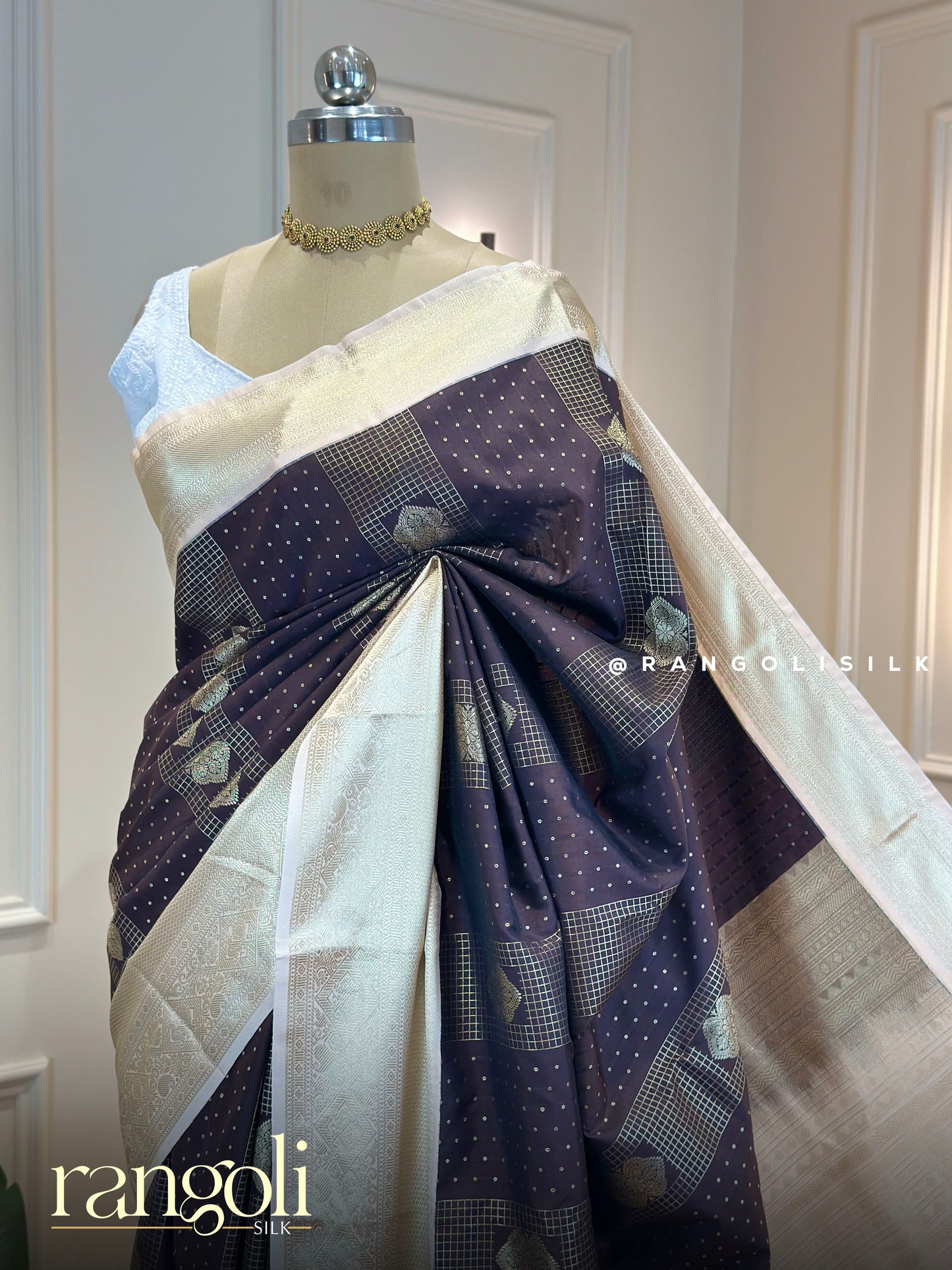 Elegant Semi Kanjivaram Silk Saree in Deep Tones - Post 756