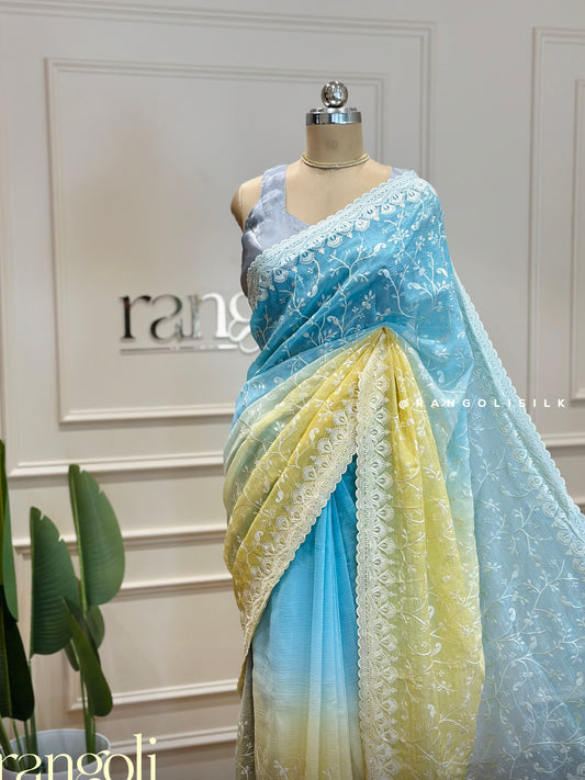 Designer Double Shade Sarees with Embroidery - Post 358