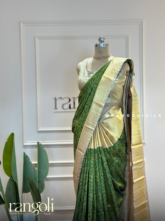Pure Kanjivaram Silk Saree with Gold Zari and Contrast Border - Post 362