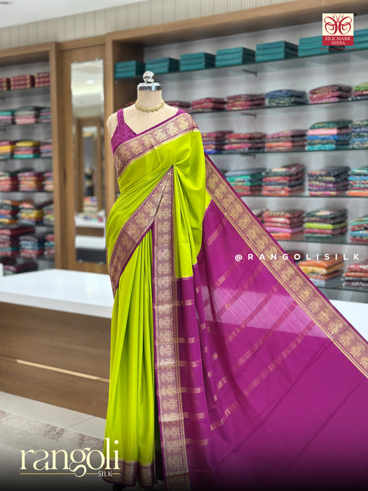 Pure Mysore Crepe Silk Saree with Gandaberunda Border - Silk mark certified - Post 999