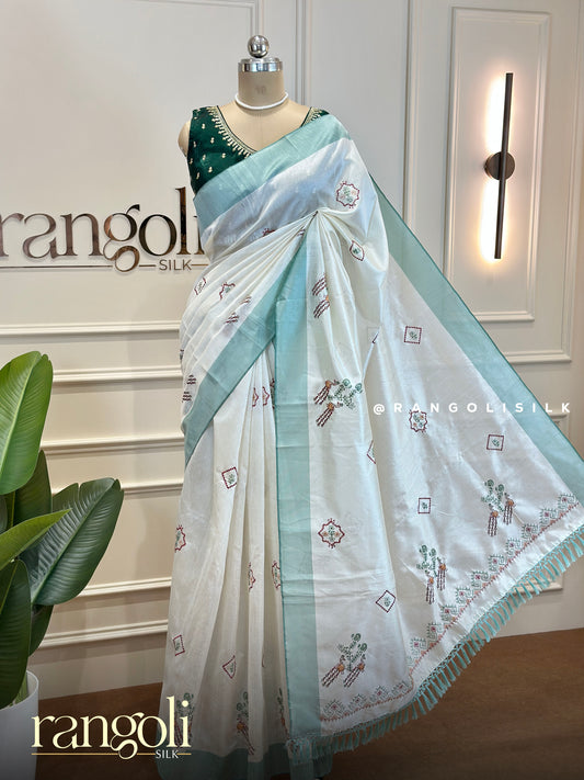 Soft Raw Silk Saree with Pastel Accents - Post 755