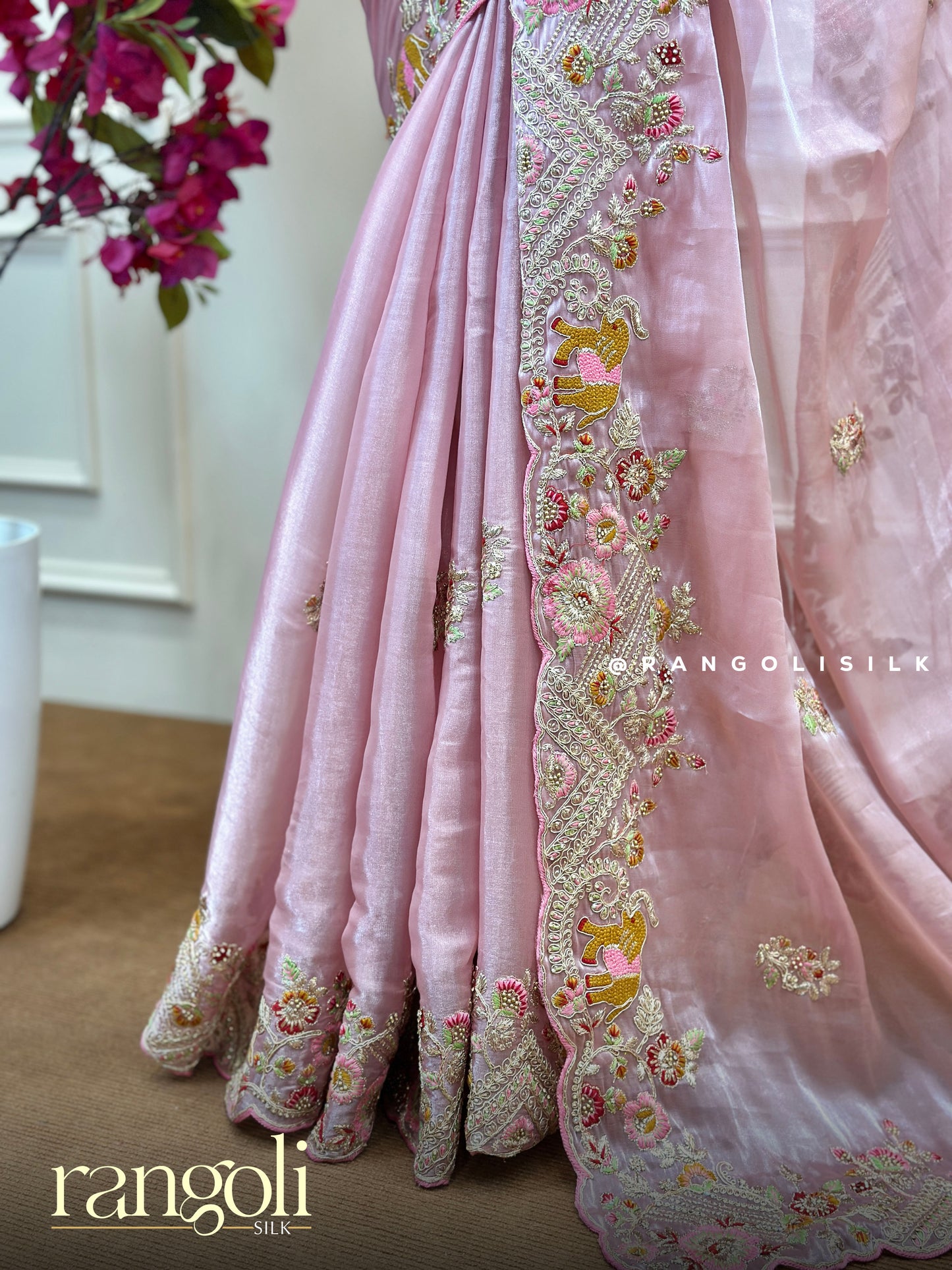 Blush Pink Designer Saree with Floral Embroidery - Post  761