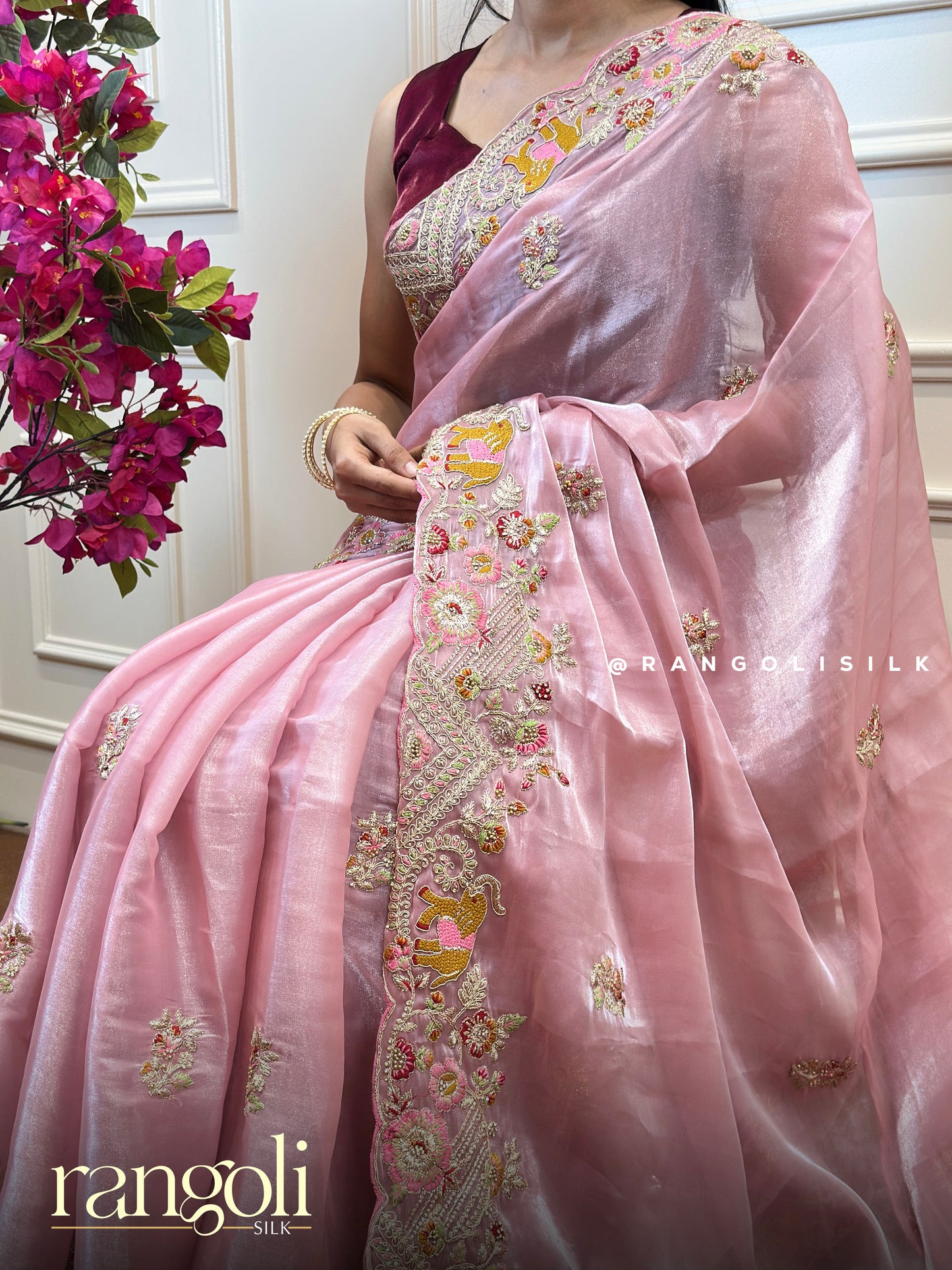 Blush Pink Designer Saree with Floral Embroidery - Post  761