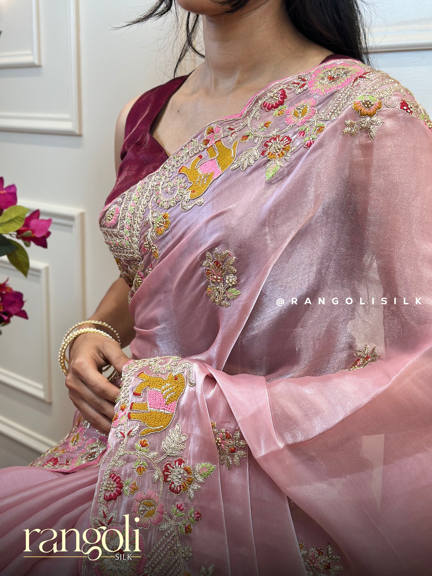 Blush Pink Designer Saree with Floral Embroidery - Post  761