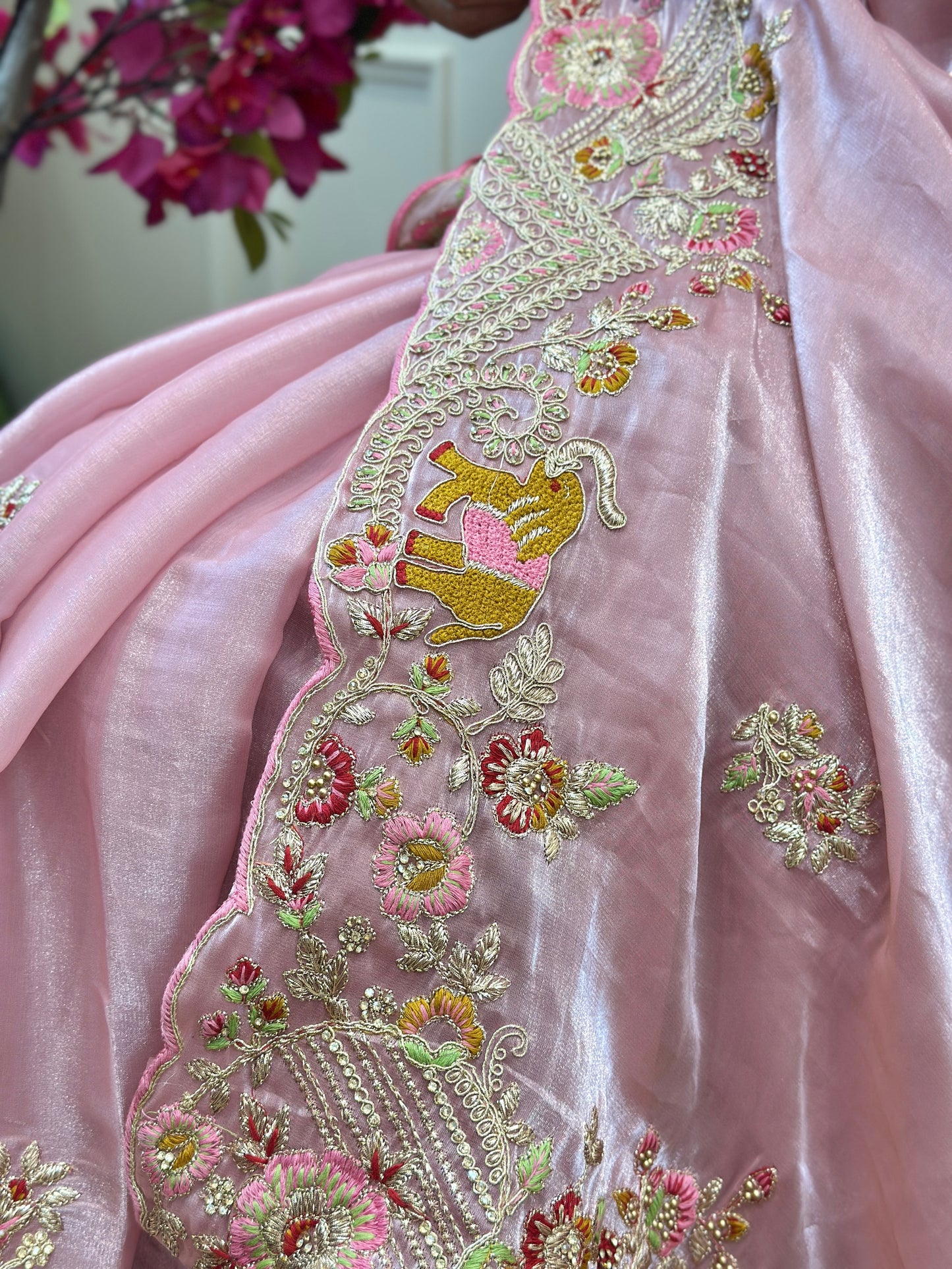 Blush Pink Designer Saree with Floral Embroidery - Post  761