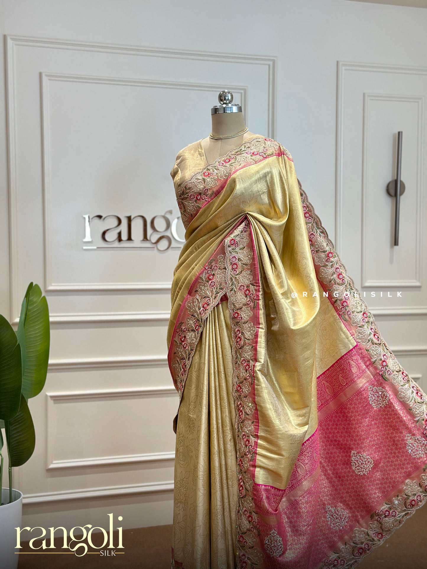 Tissue Silk Saree with Contrast Border and Embroidery - Post 361
