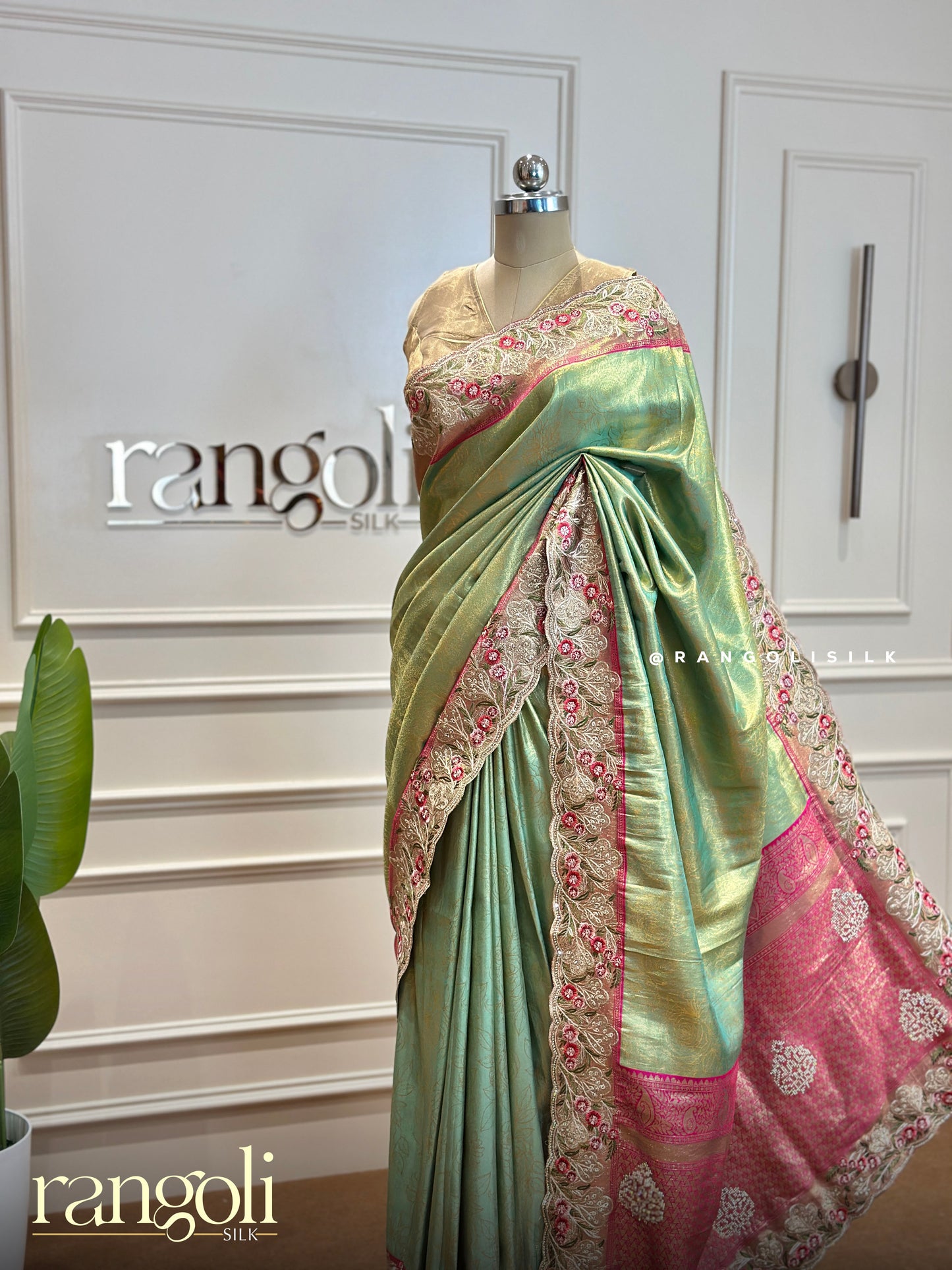 Tissue Silk Saree with Contrast Border and Embroidery - Post 361