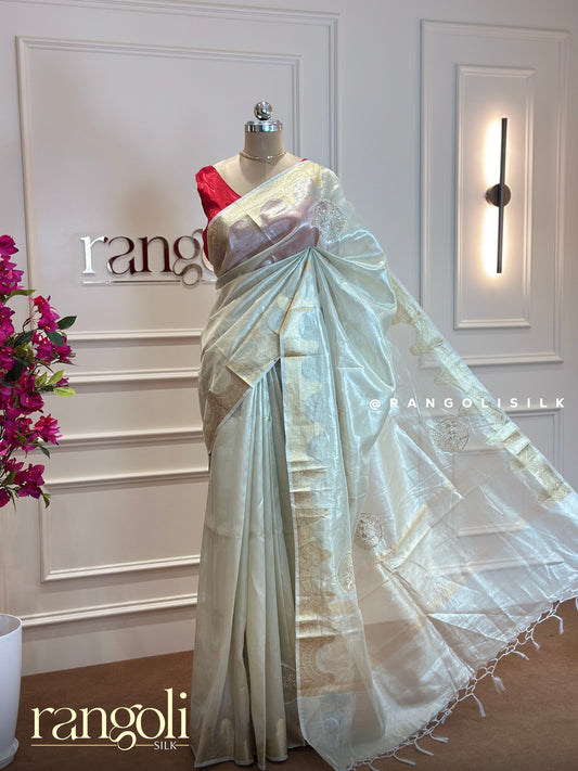 Ethereal Tissue Saree with Soft Hues & Golden Borders - Post 471