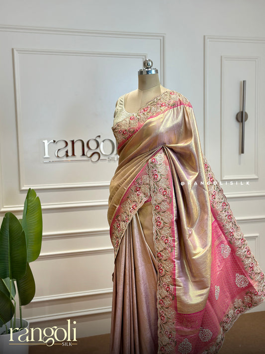 Tissue Silk Saree with Contrast Border and Embroidery - Post 361