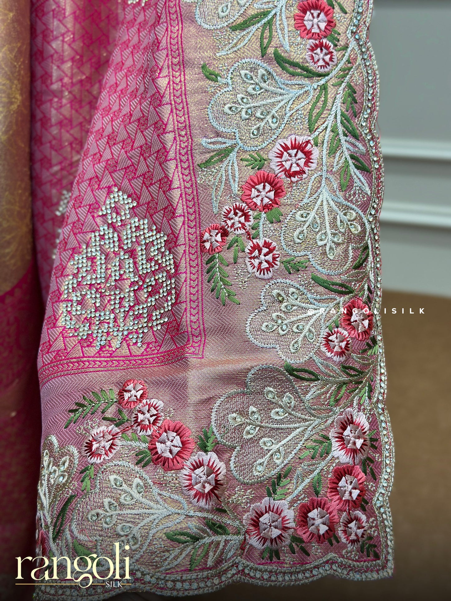 Tissue Silk Saree with Contrast Border and Embroidery - Post 361
