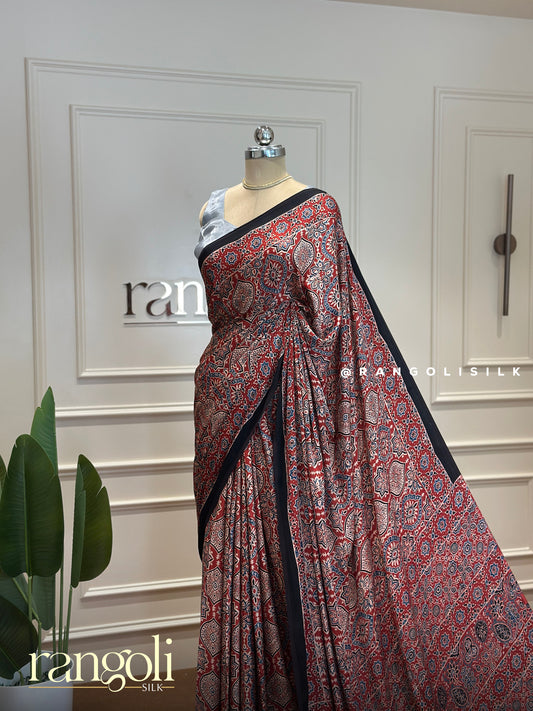 Ajrak Modal Silk Saree with Traditional Ajrak Print - Post 363