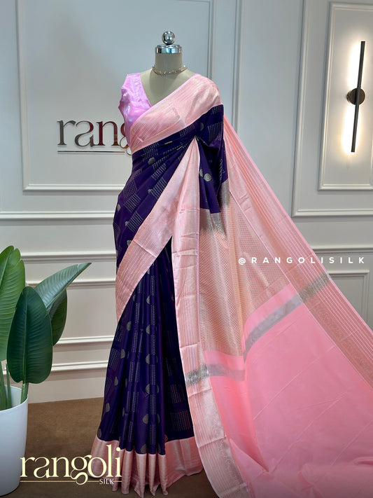 Semi Kanjivaram Silk Saree with Intricate Zari Work & Contrast Border  - Post 586