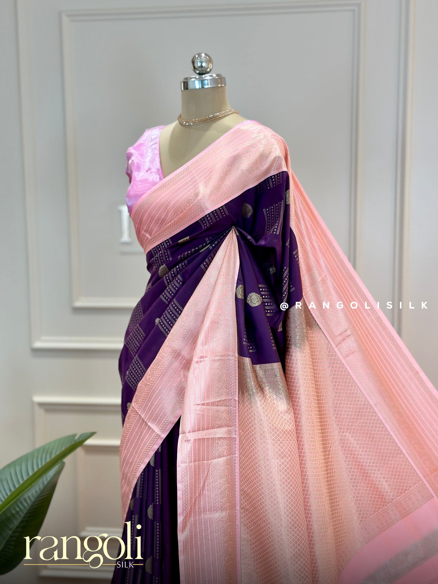 Semi Kanjivaram Silk Saree with Intricate Zari Work & Contrast Border  - Post 586