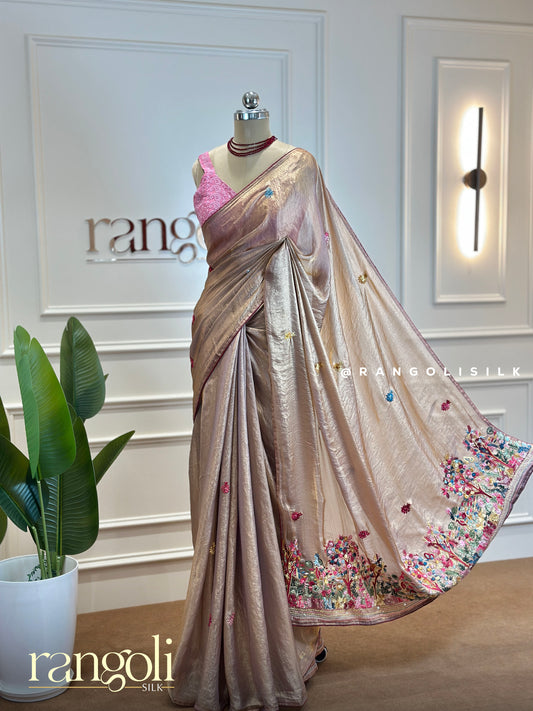 Shimmering Designer Saree with Floral Motifs & Multicolour Embroidered Border - Post 472