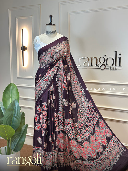 Ajrakh Block Printed Sarees with Traditional Motifs and Mirror Work - Post 1001