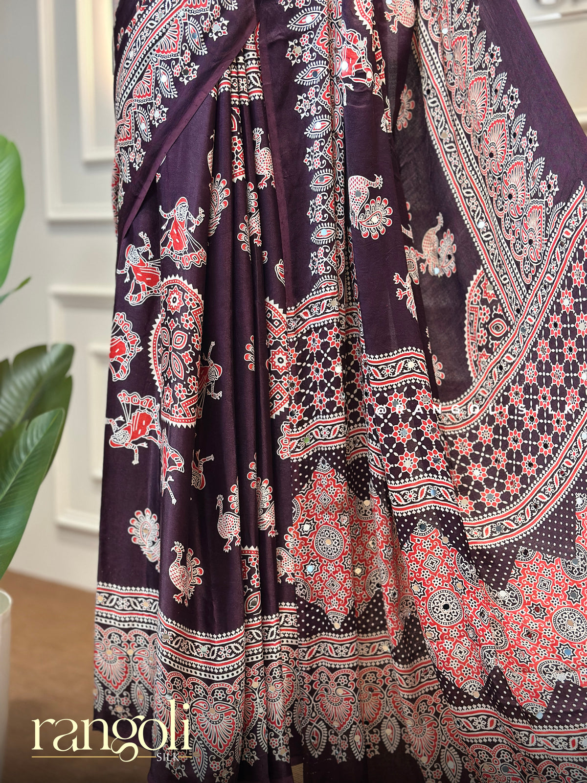 Ajrakh Block Printed Sarees with Traditional Motifs and Mirror Work - Post 1001