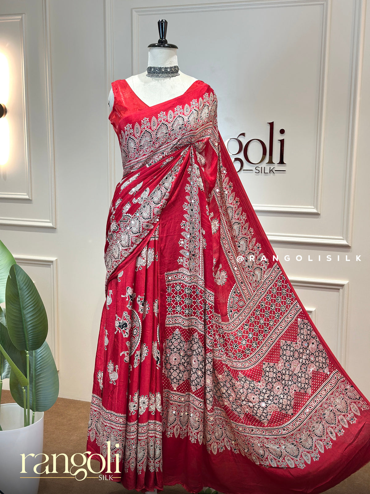 Ajrakh Block Printed Sarees with Traditional Motifs and Mirror Work - Post 1001