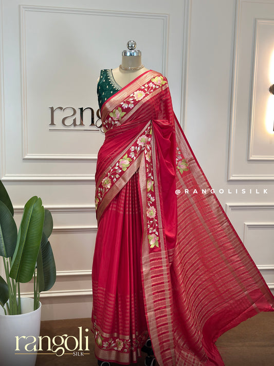 Semi Mysore Silk Saree with Floral Embroidery Border - Post 589