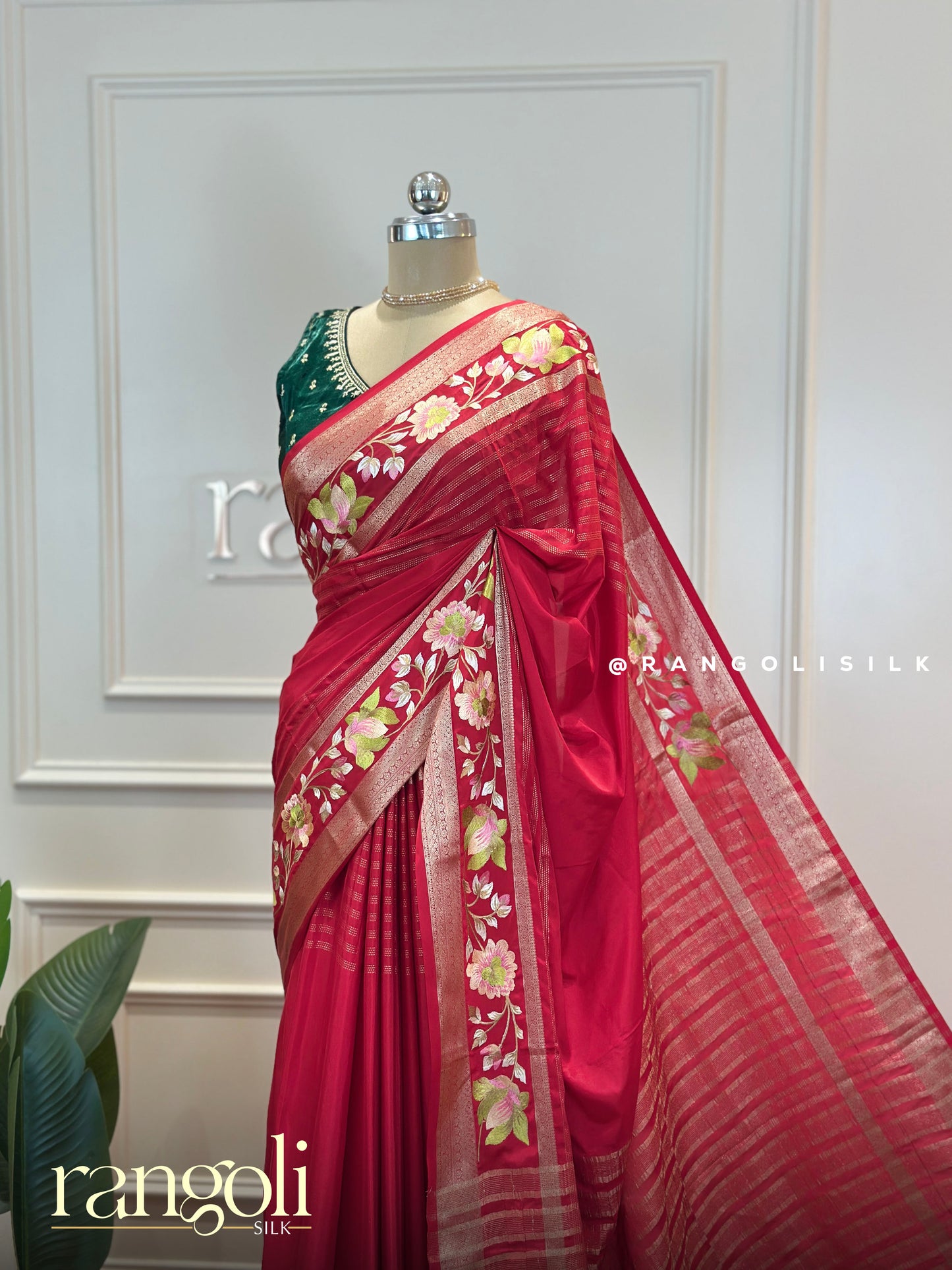 Semi Mysore Silk Saree with Floral Embroidery Border - Post 589