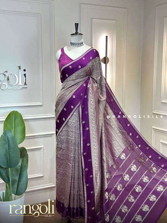 Royal Purple Banaras Brocade Saree with Gandaberunda Motifs - Post 1002