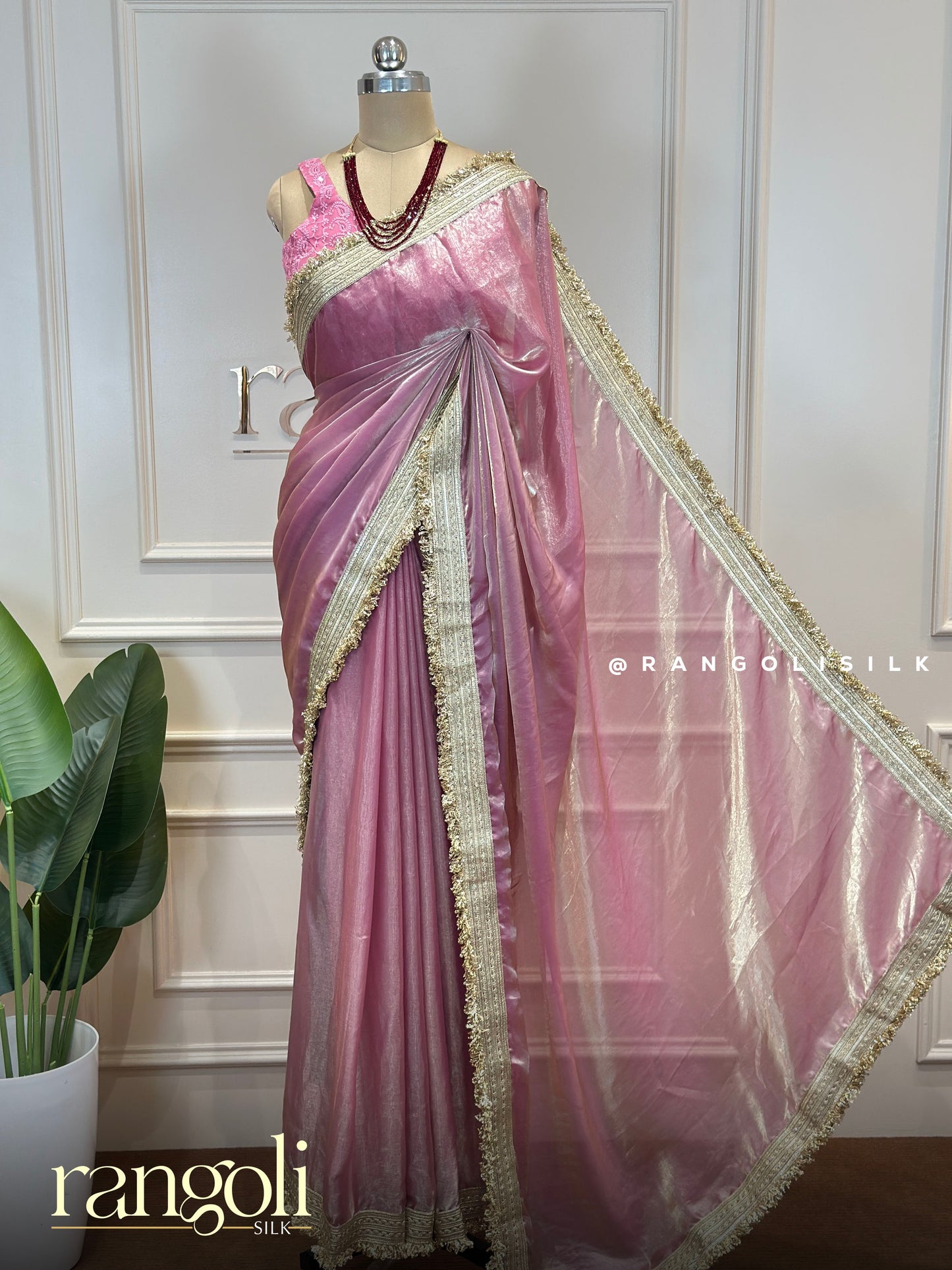 Blush Pink Designer Organza Saree With Lace Border & Shimmer Finish - Post 883